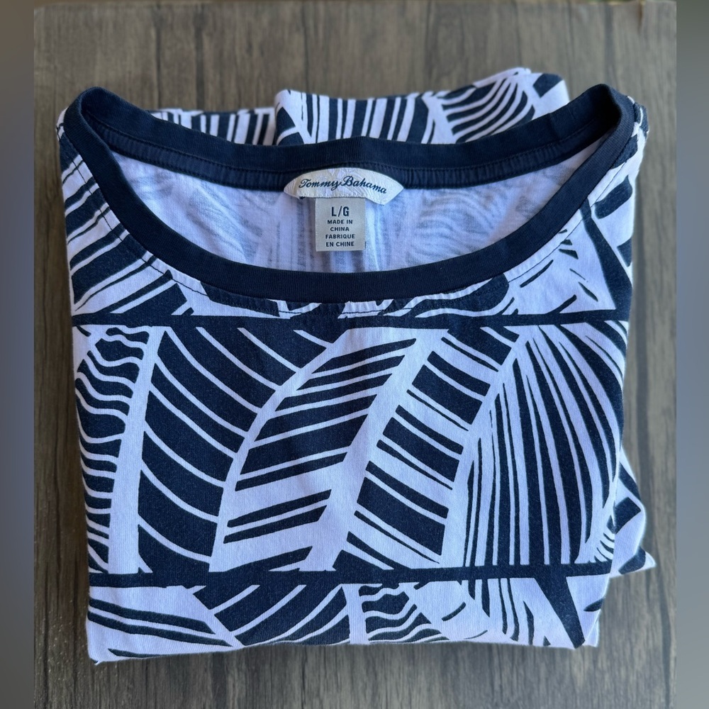 Tommy Bahama Navy & White Leaf Printed Short Sleeve Women's Dress size Large - Picture 7 of 7